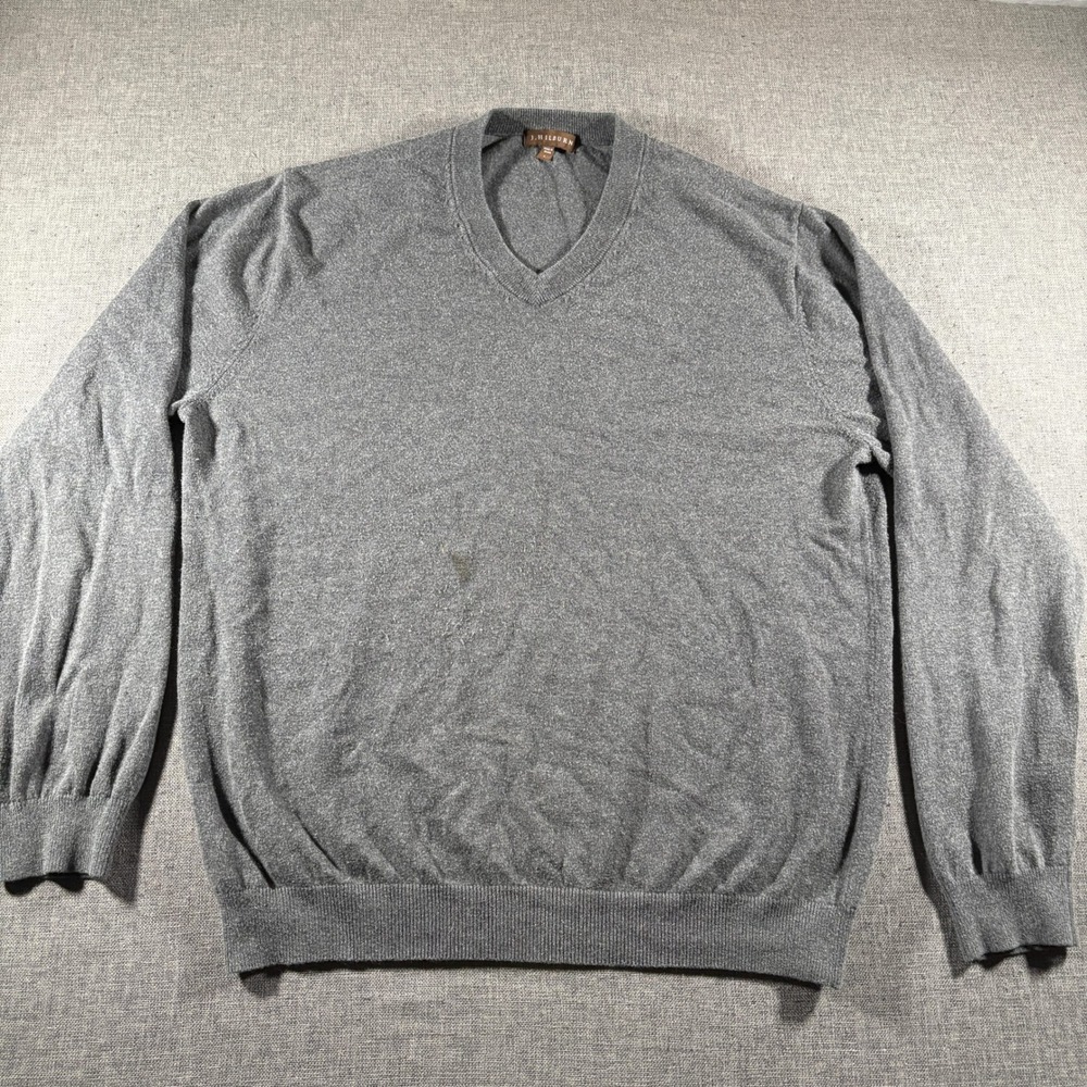 J. Hilburn V-Neck Sweater Mens‎ Large Grey Long Sleeve Pullover Soft Minimalist